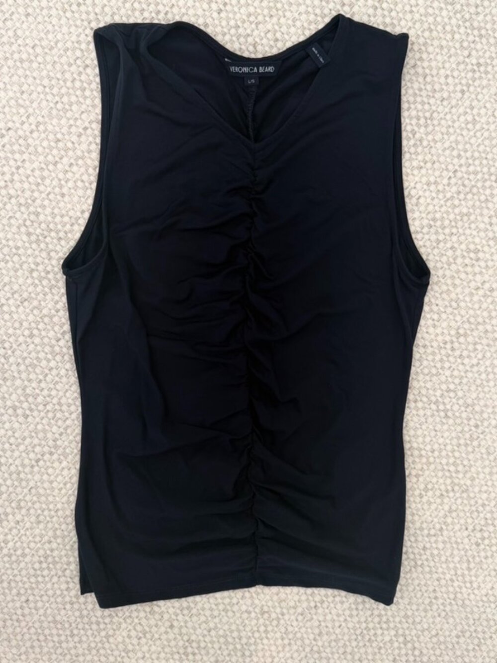 Veronica Beard Neeta Ruched Sleeveless Top Navy L